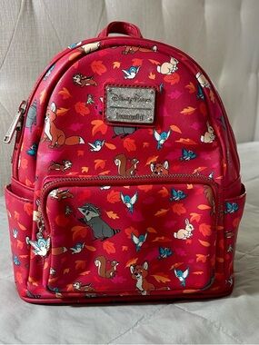 Loungefly Disney Parks Red Woodland Critters Mini Backpack, Two Zipper Pockets